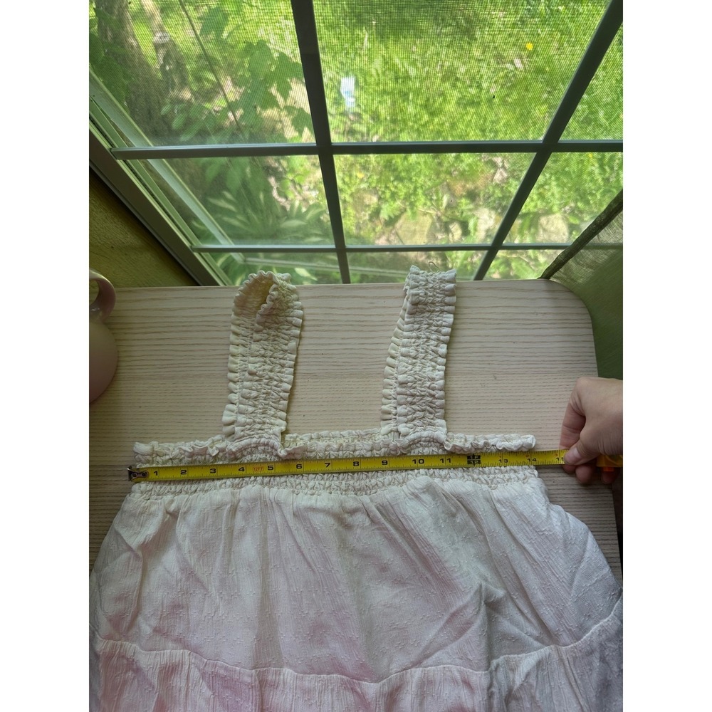 American Eagle Cream Smocked Tiered Mini Dress Medium gauze Ivory Boho Summer - Picture 7 of 7